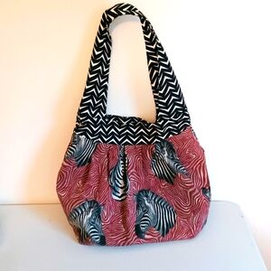 Handmade, one-of-a-kind shoulder bag, zebra print, 3 inside pockets